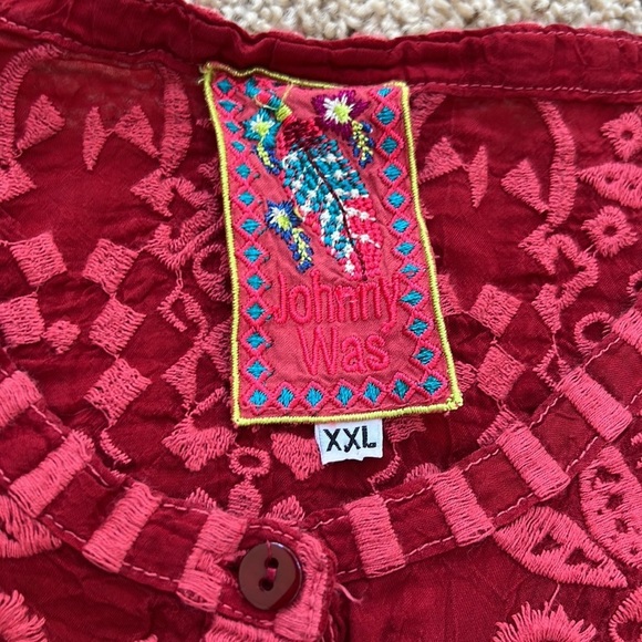 JOHNNY WAS Size XXL embroidered front button Rona tunic with sleeve roll tabs - Picture 9 of 12